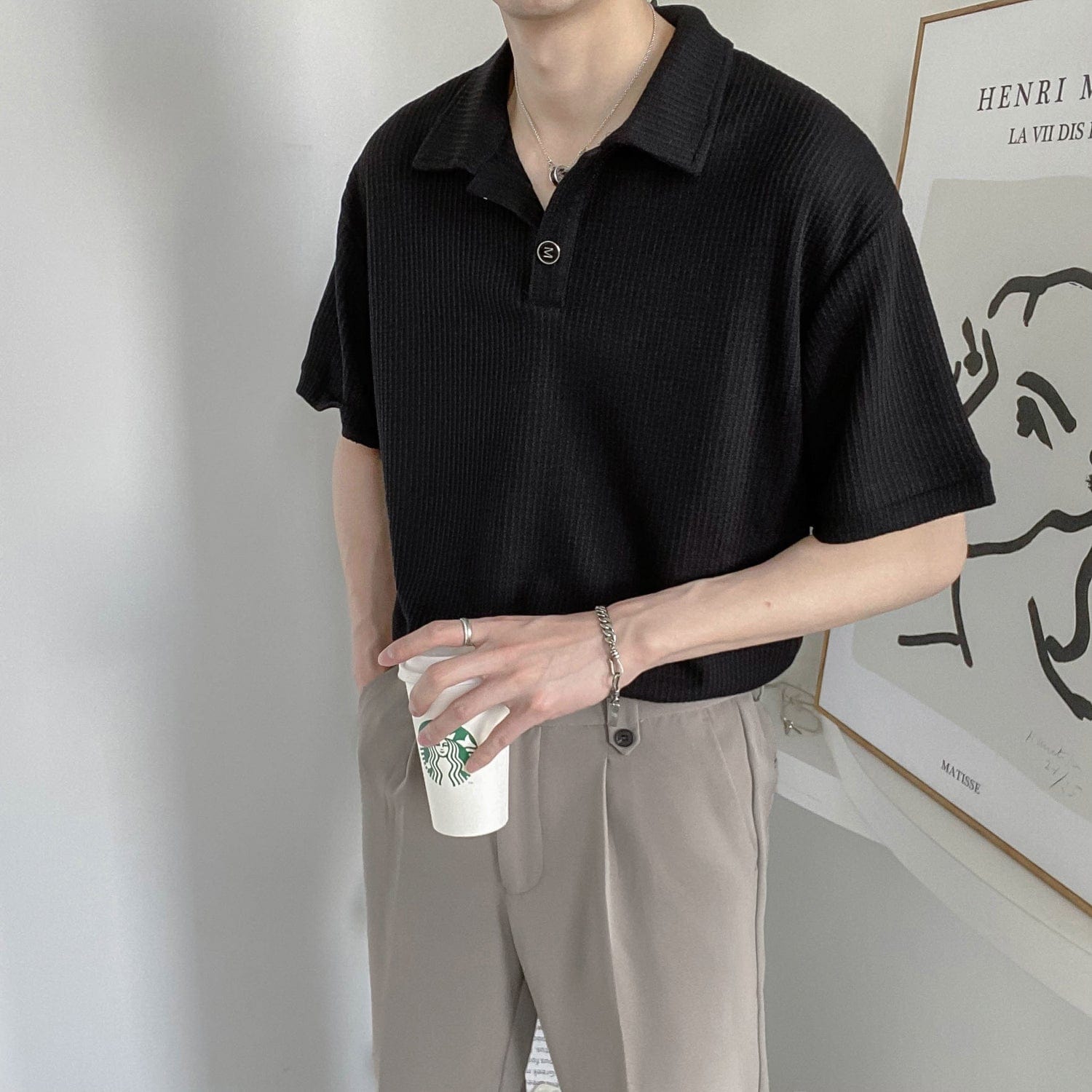 "KNITTED" SHORT SLEEVE COLLAR SHIRT