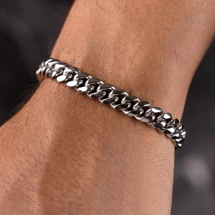 "CUBAN" 8MM BRACELET - WHITE GOLD