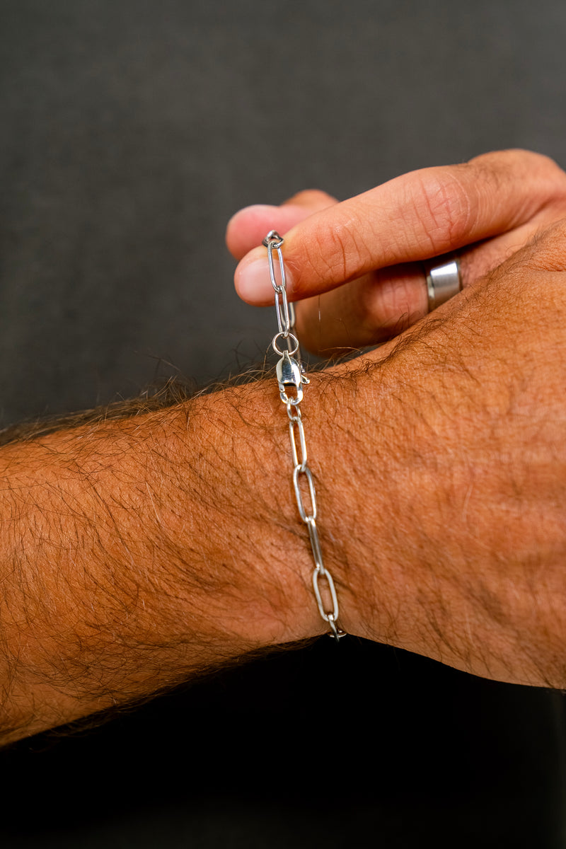 PAPERCLIP CHAIN BRACELET - WHITE GOLD