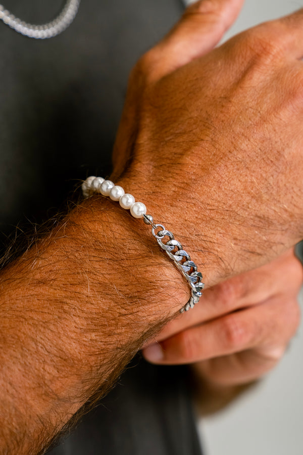 CUBAN PEARL BRACELET - WHITE GOLD