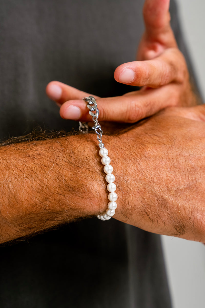 CUBAN PEARL BRACELET - WHITE GOLD