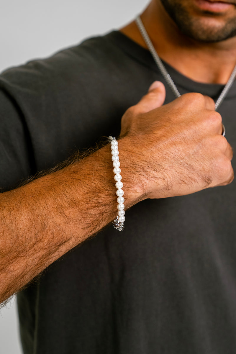 CUBAN PEARL BRACELET - WHITE GOLD