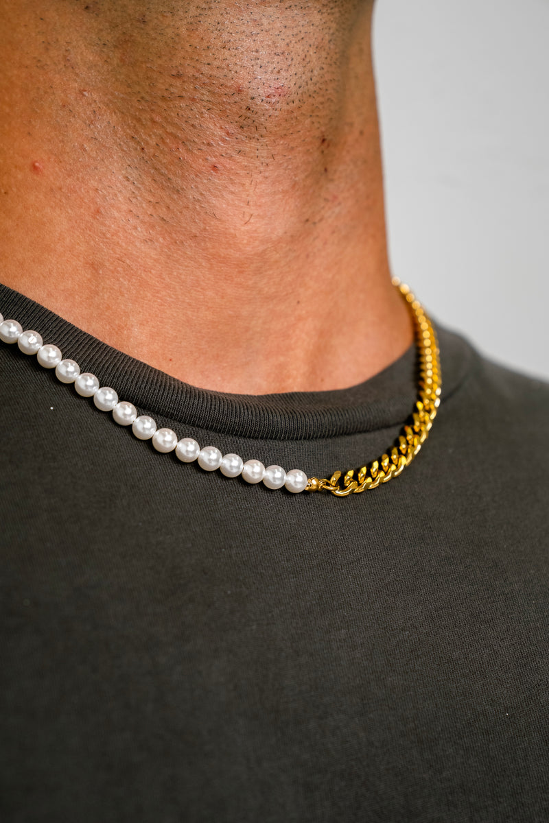 Pearl Cuban Necklace - Gold