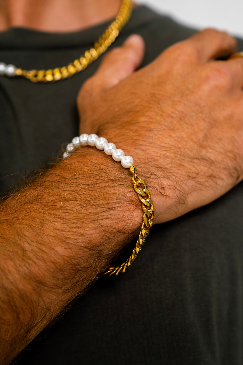 Pearl Cuban Chain Set - Gold