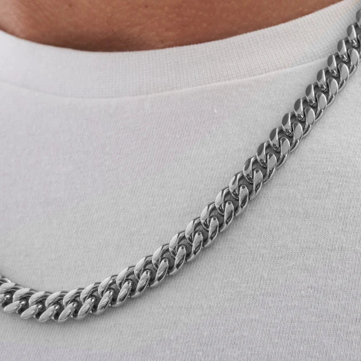 8MM CUBAN CHAIN - WHITE GOLD