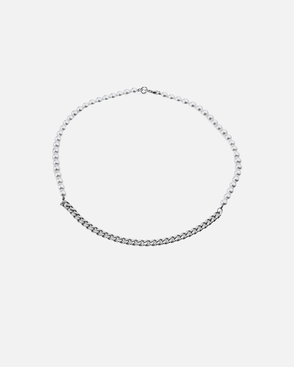 Pearl Cuban Necklace - WHITE GOLD