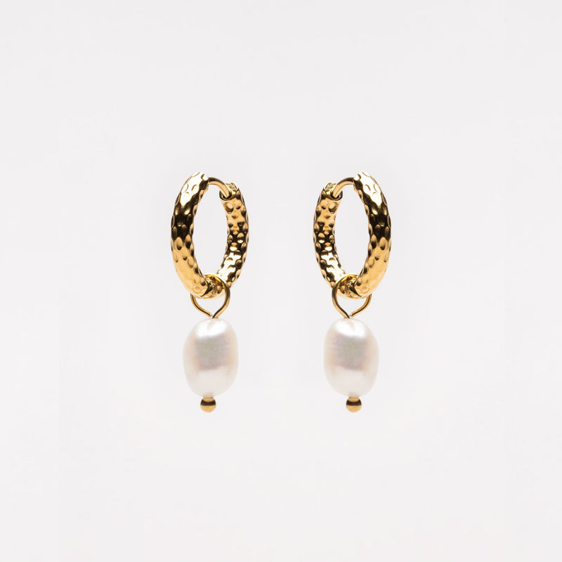 Hammered Pearl Hoop Earrings