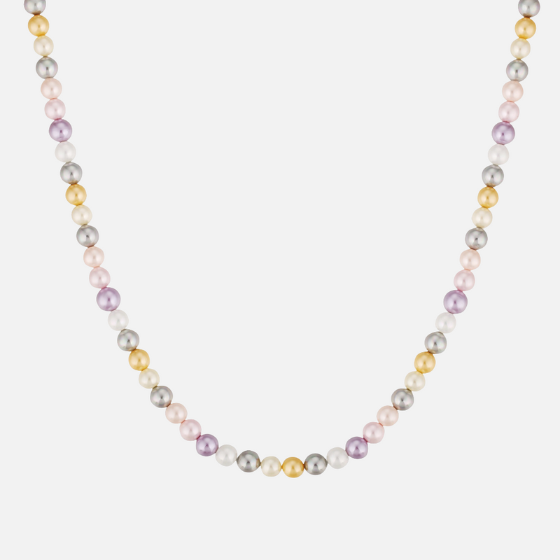 a multicolored necklace on a white background