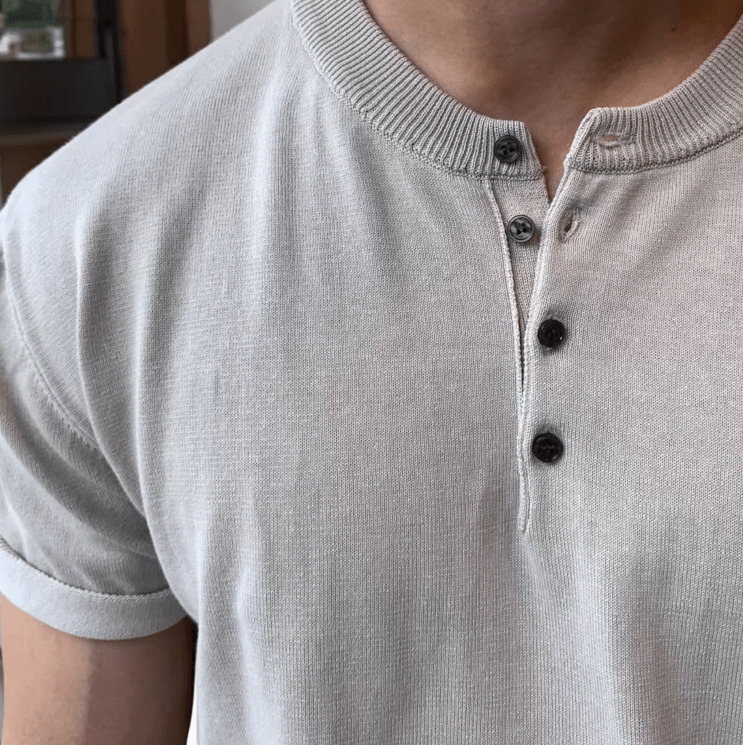 "KNIT" HENRY COLLAR SHORT SLEEVE