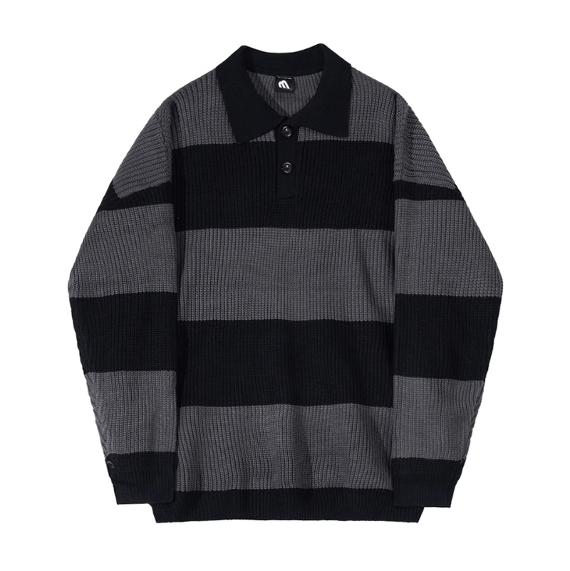 "STRIPED" KNITTED BUTTON-UP SHIRT SWEATER