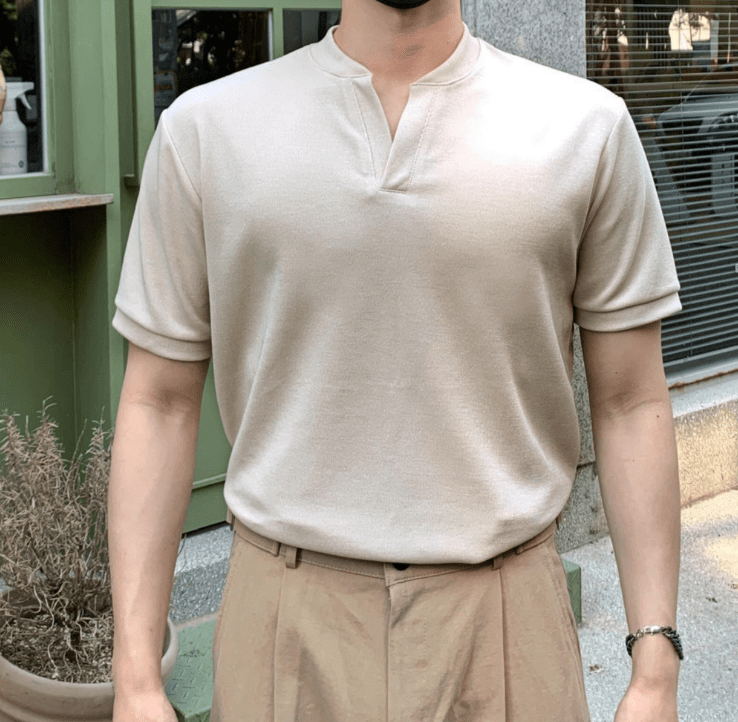 "CREAM" GRAY V-NECK SHORT SLEEVE