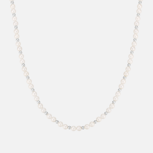 a white pearl necklace on a white background