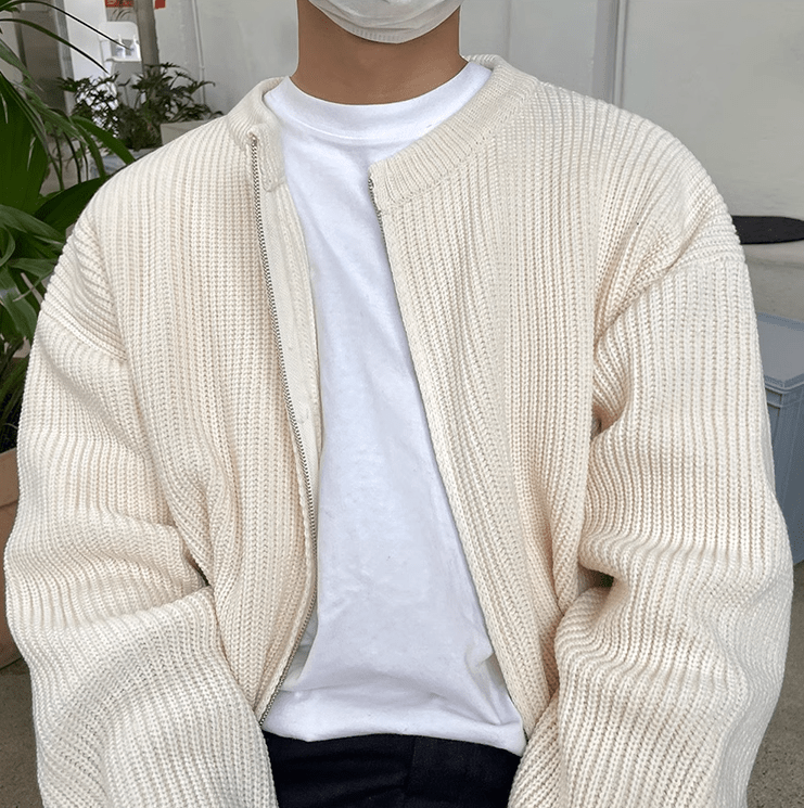 "CREAM" KNITTED FULL ZIP-UP SWEATER