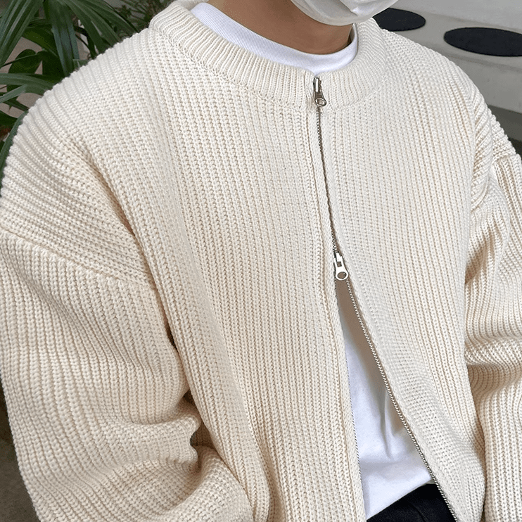 "CREAM" KNITTED FULL ZIP-UP SWEATER