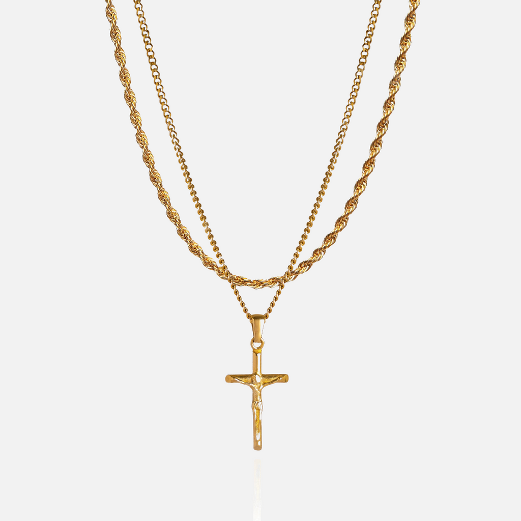 Rope gold clearance chain with cross