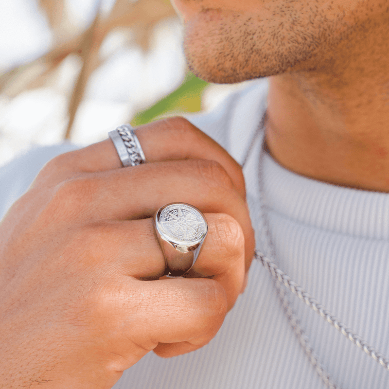 COMPASS RING - WHITE GOLD