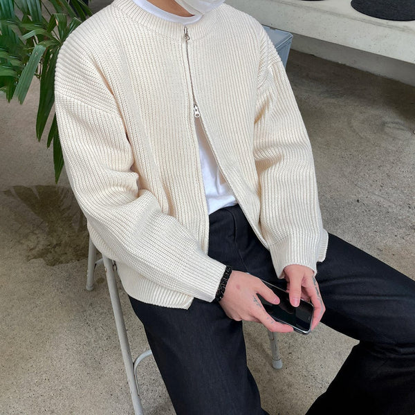 "CREAM" KNITTED FULL ZIP-UP SWEATER