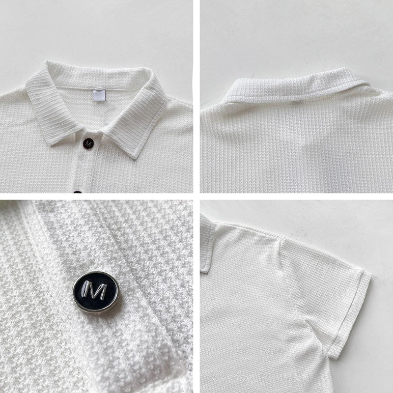 "KNITTED" SHORT SLEEVE COLLAR SHIRT