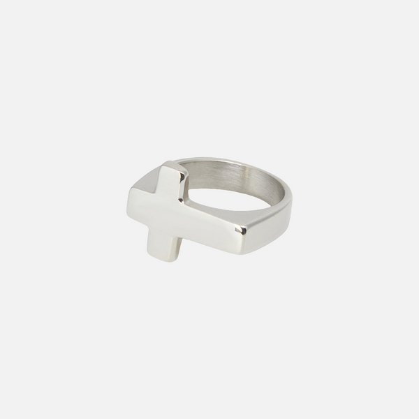 "CROSS" RING - WHITE GOLD