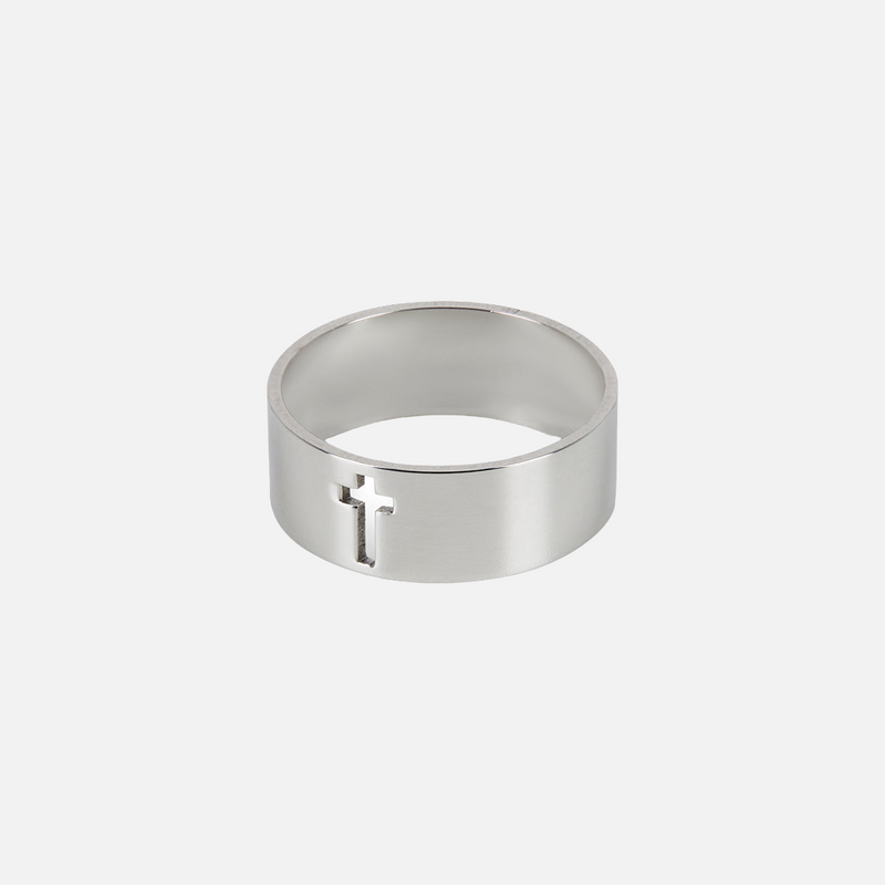 "CREUX CROSS" RING - WHITE GOLD