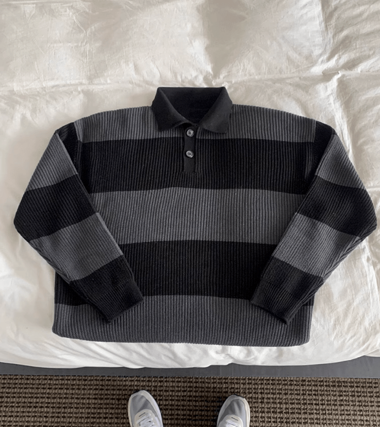 "STRIPED" KNITTED BUTTON-UP SHIRT SWEATER