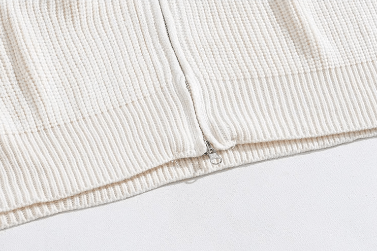 "CREAM" KNITTED FULL ZIP-UP SWEATER